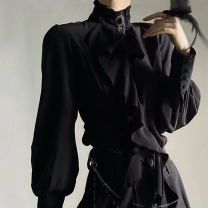 Ruffled Slim Shirt & Necklace WN19619