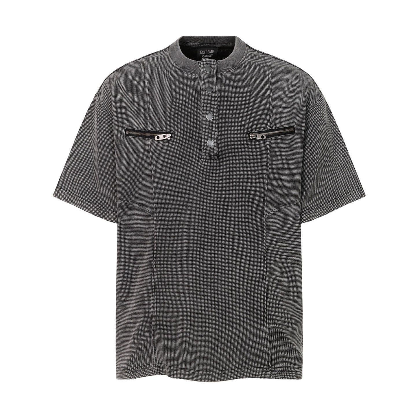 Waffle Henley Zipper Oversize Short Sleeve T-Shirt WN26900