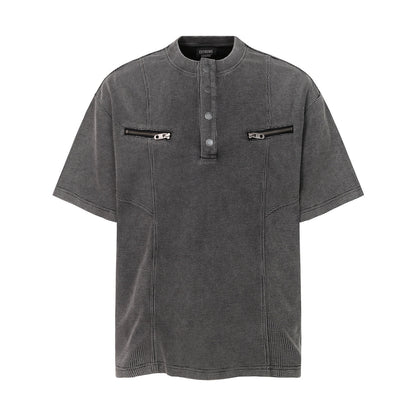 Waffle Henley Zipper Oversize Short Sleeve T-Shirt WN26900