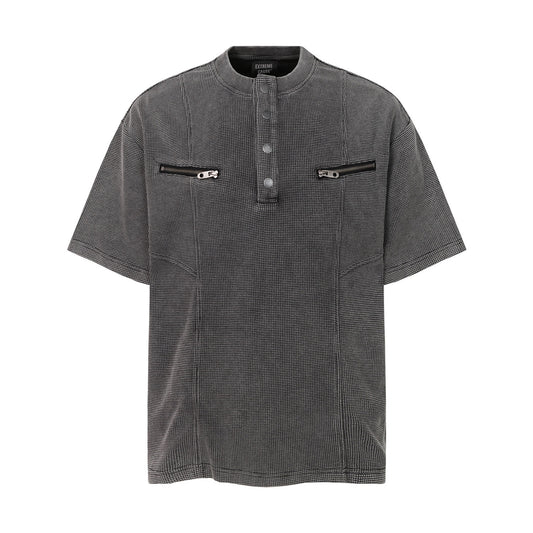 Waffle Henley Zipper Oversize Short Sleeve T-Shirt WN26900