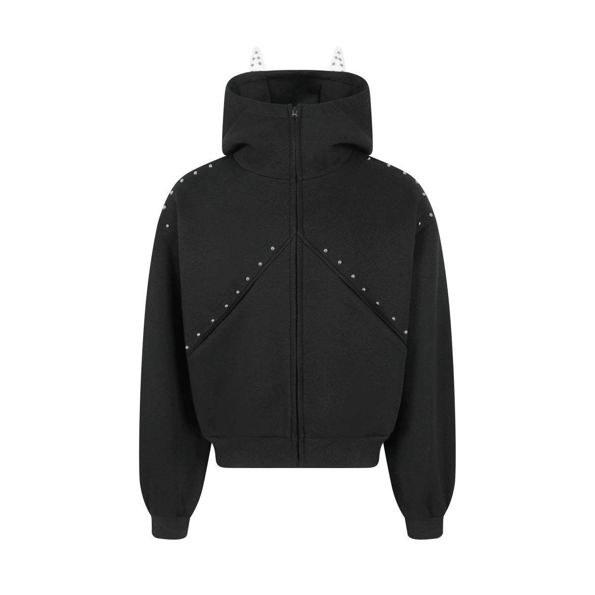 Studs Mix Patchwork Zipper Hoodie WN21042