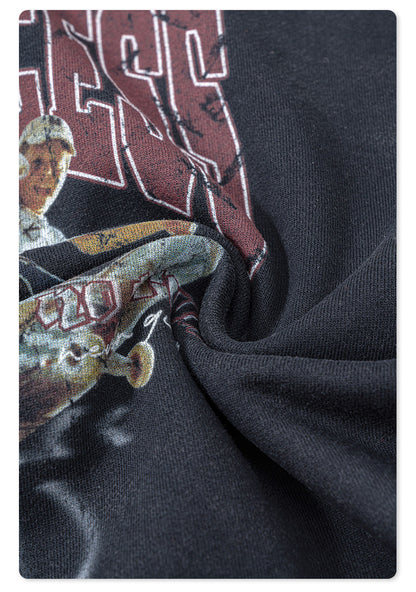 Washed Oversize Skateboard Print Hoodie WN7819