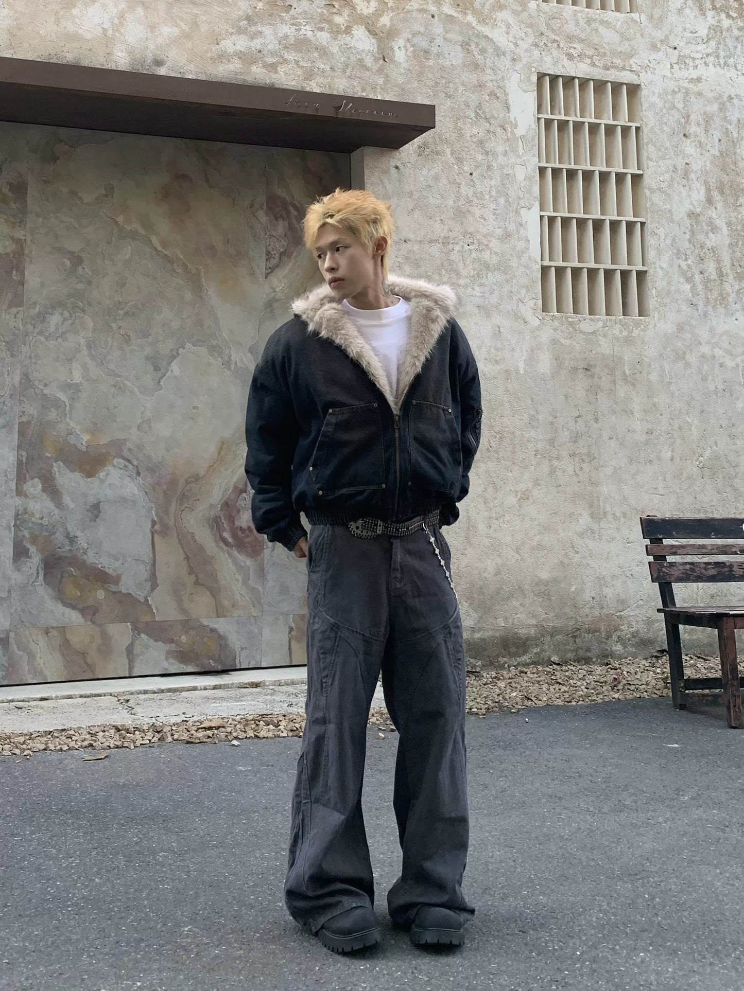 Fake Fur Plush Canvas Padded Jacket WN22181