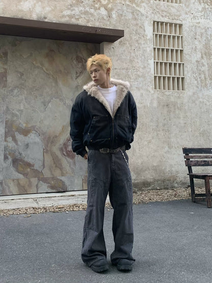 Fake Fur Plush Canvas Padded Jacket WN22181