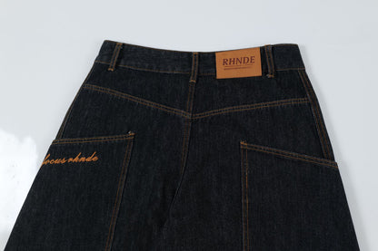 Patchwork Washed Straight-Leg Denim Jeans WN11327