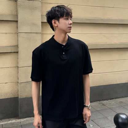 Rib Asymmetrical Button Short Sleeve T-Shirt WN25298