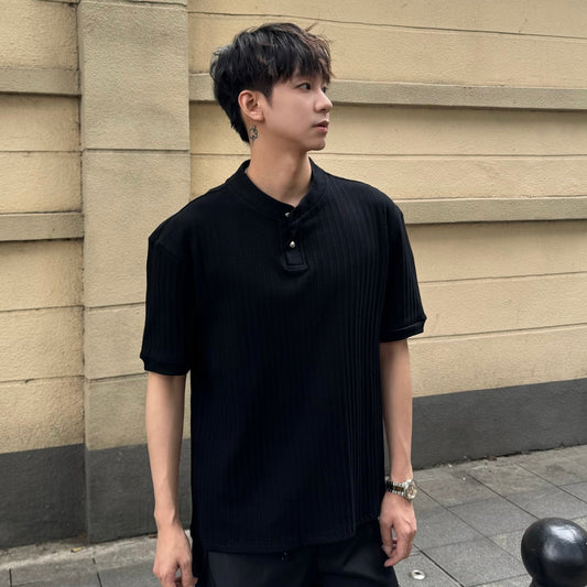 Rib Asymmetrical Button Short Sleeve T-Shirt WN25298