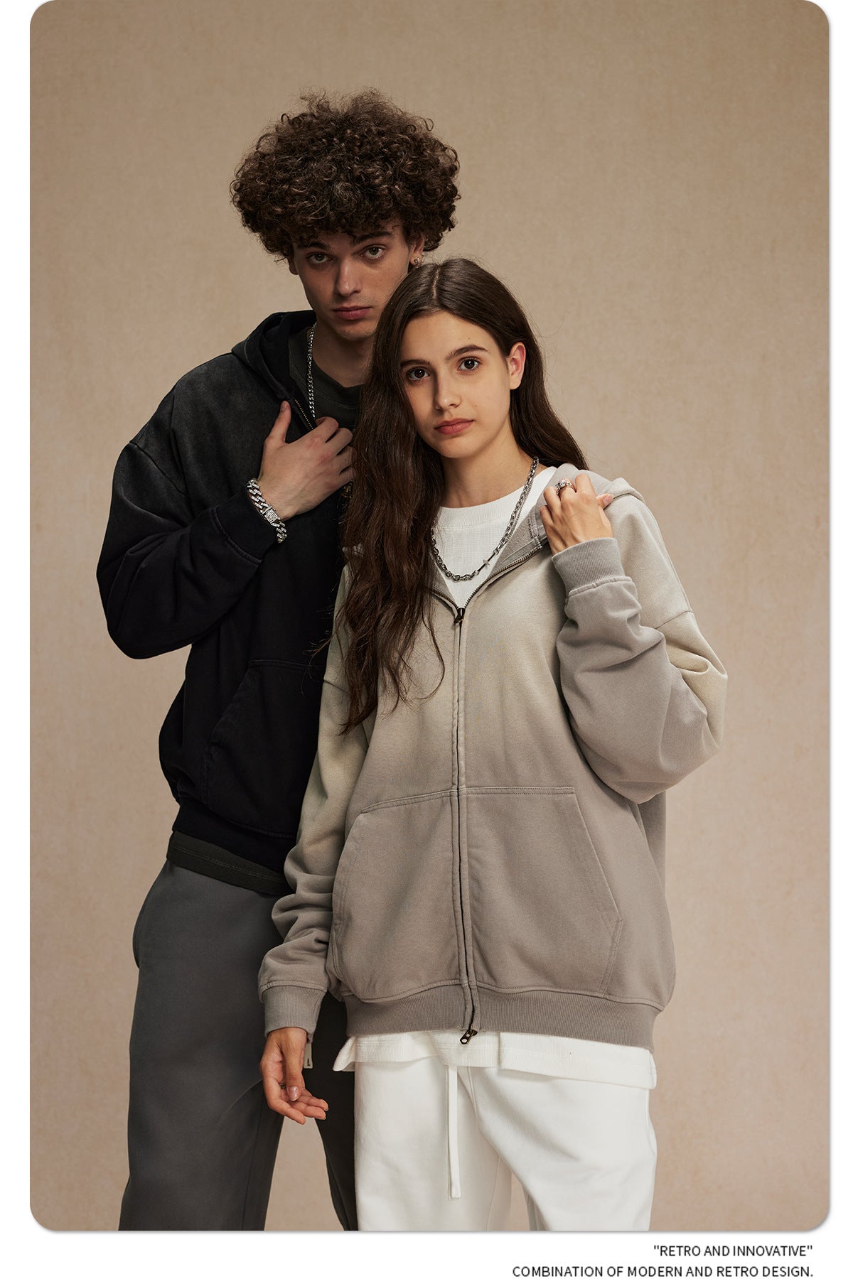 Spray-Dye Washed Oversize Zipper Hoodie WN10009