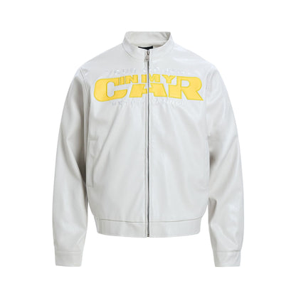 Deconstruction Letter Patch PU Leather Jacket WN25981