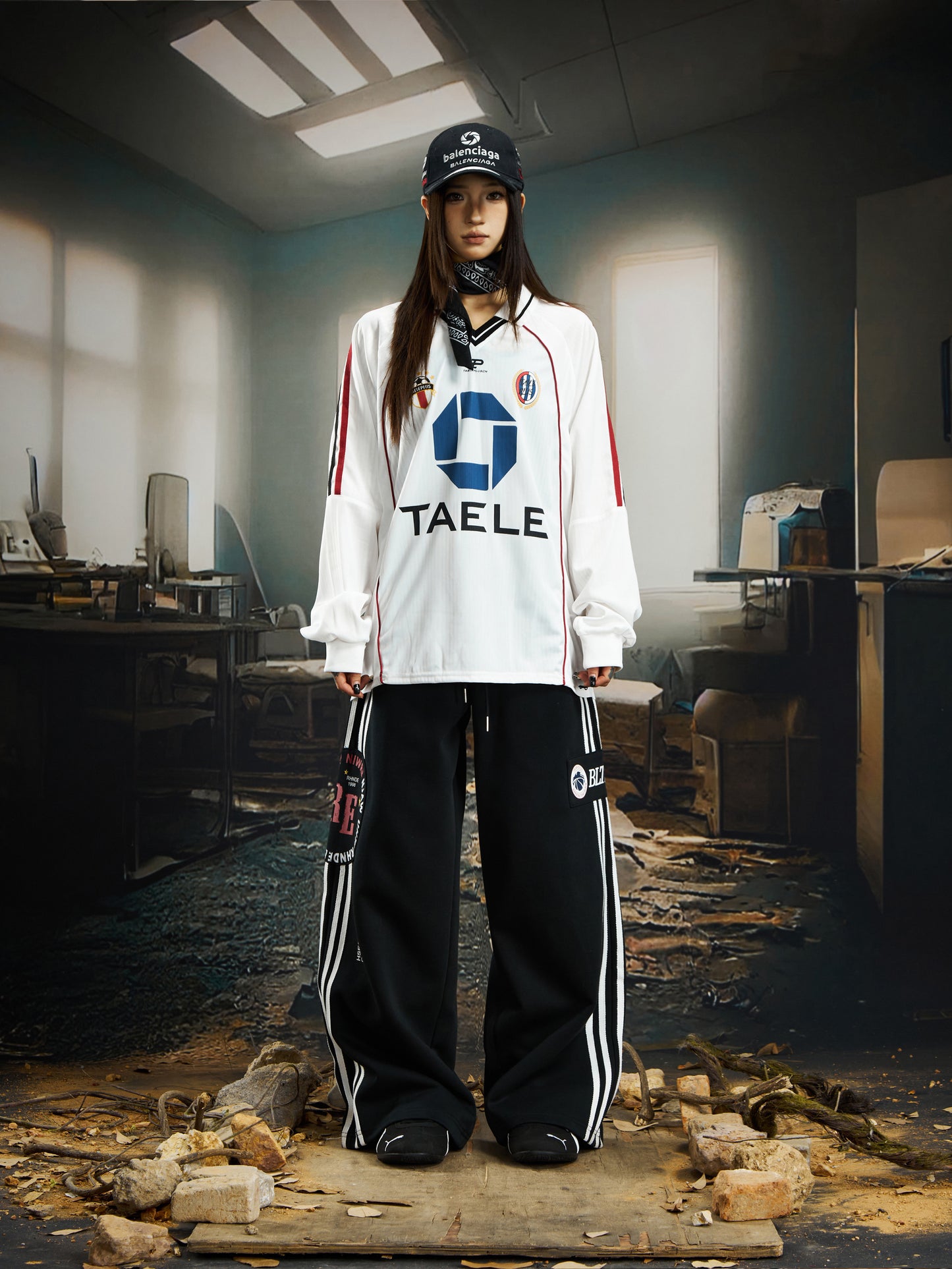 Stripe Print Wide Leg Sweat Pants WN22771