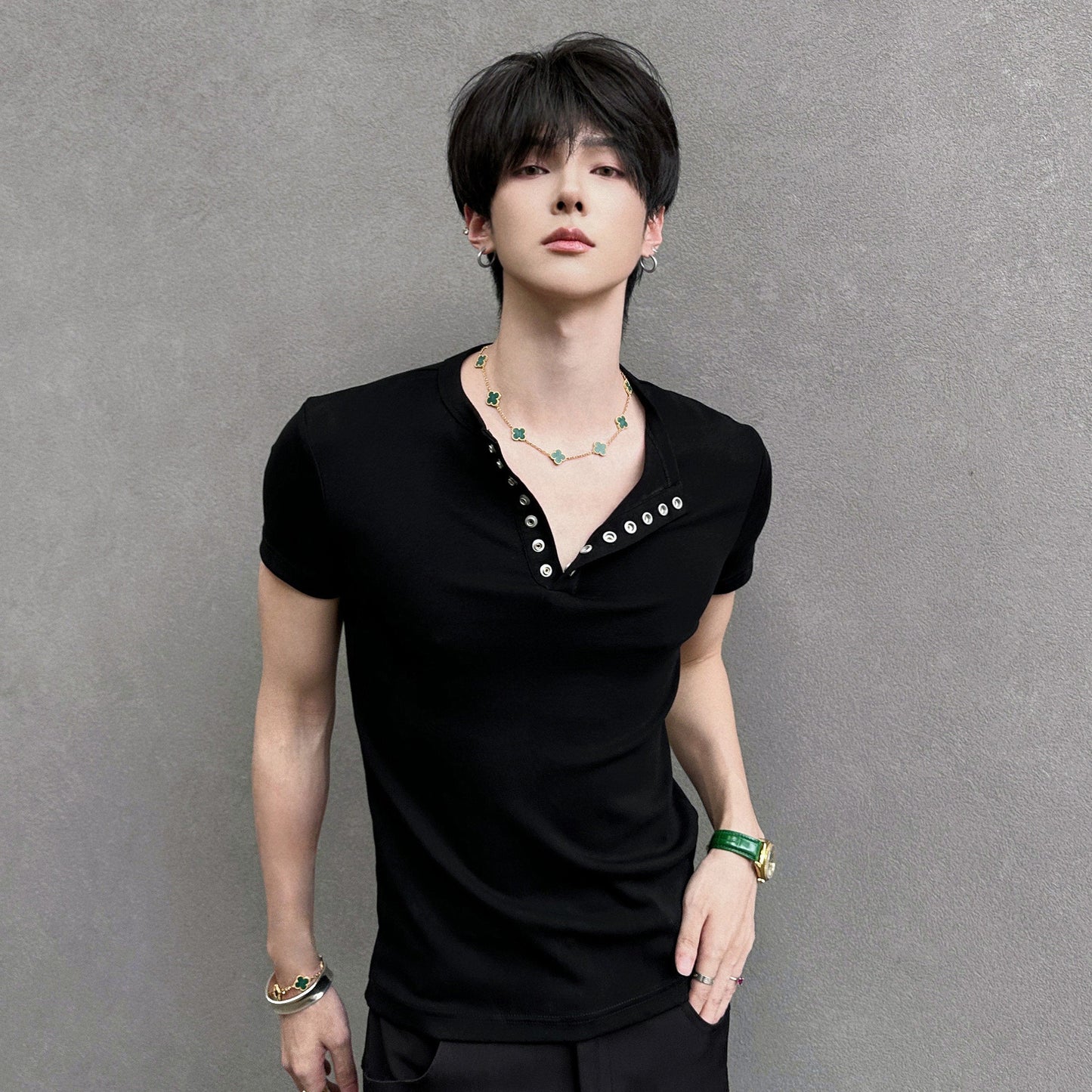 Button Rib Short Sleeve T-Shirt WN25041