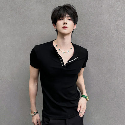 Button Rib Short Sleeve T-Shirt WN25041