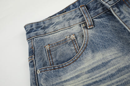 Washed Whisker Denim Half Jeans WN25790