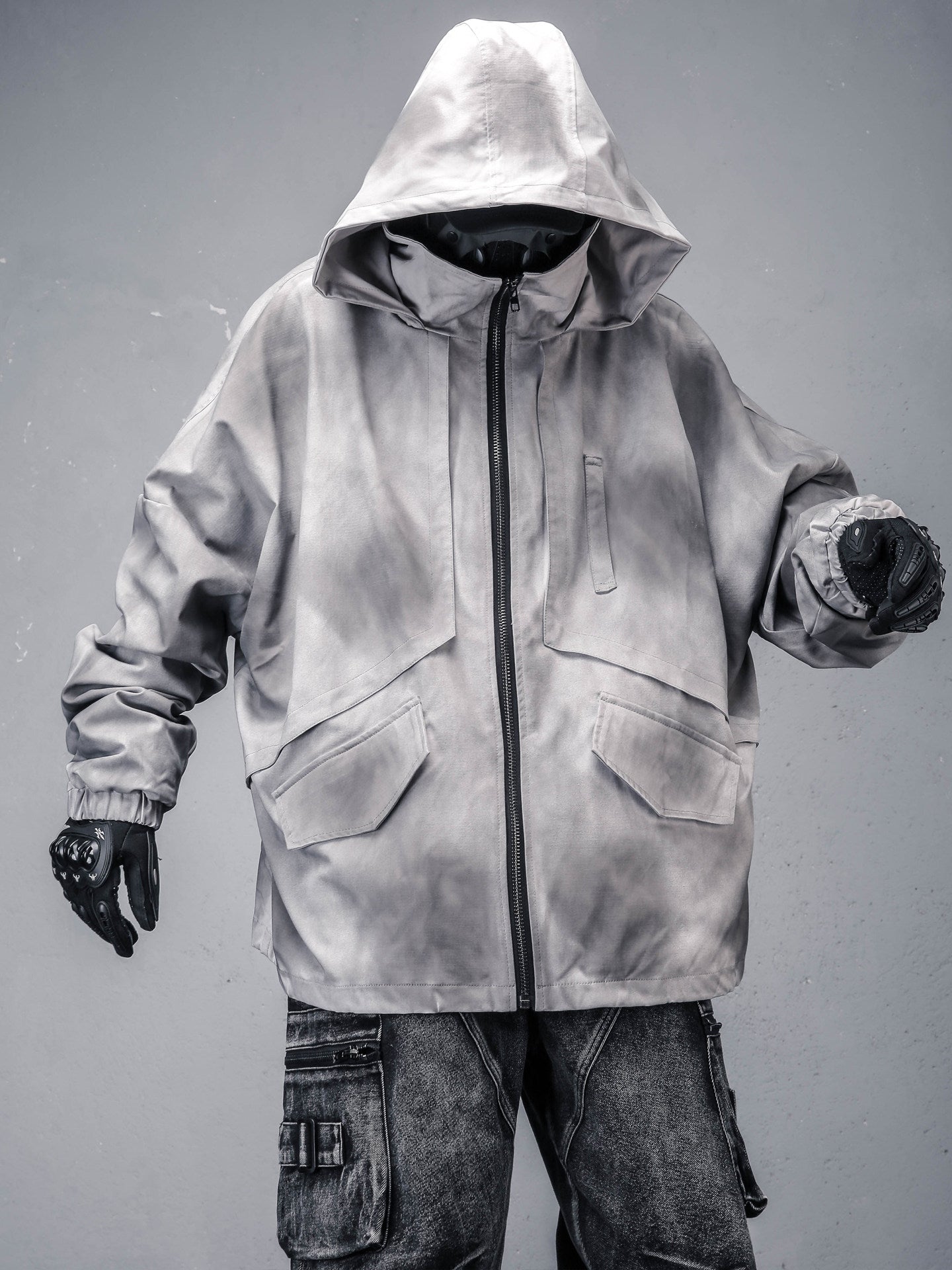 Damage Wash Hooded Zipper Jacket WN22580