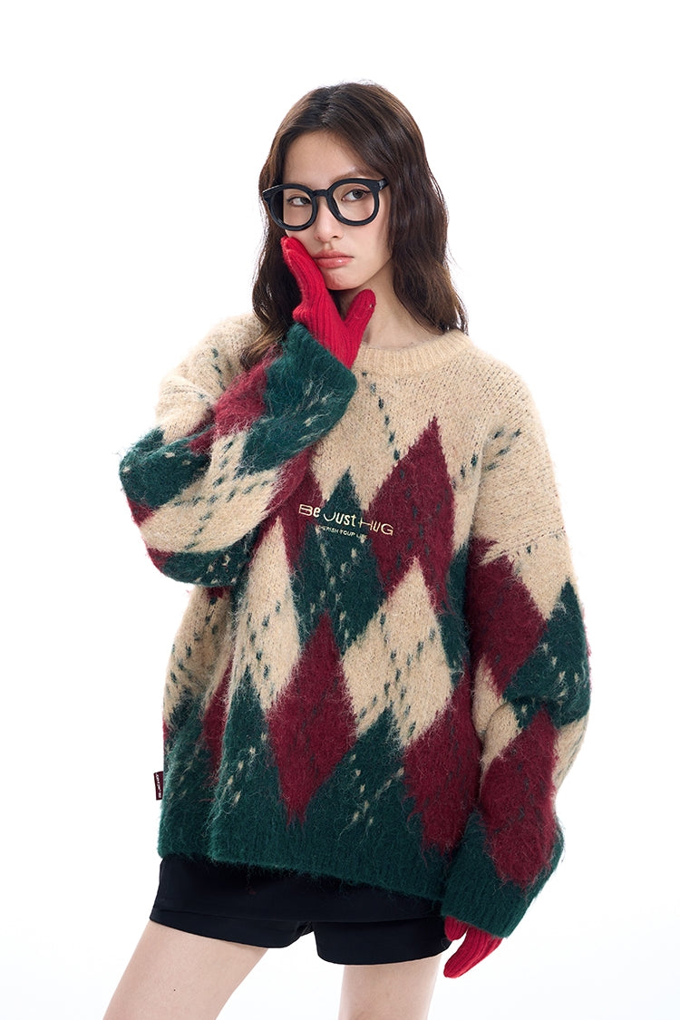 Oversize Christmas Design Round Neck Knit Sweater WN9847