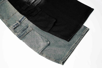 Gradient Multi-Pocket Drawstring Wide Leg Denim Jeans WN27828