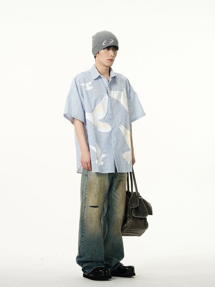 Oversize Pigeon Print Short Sleeve Shirt WN7619