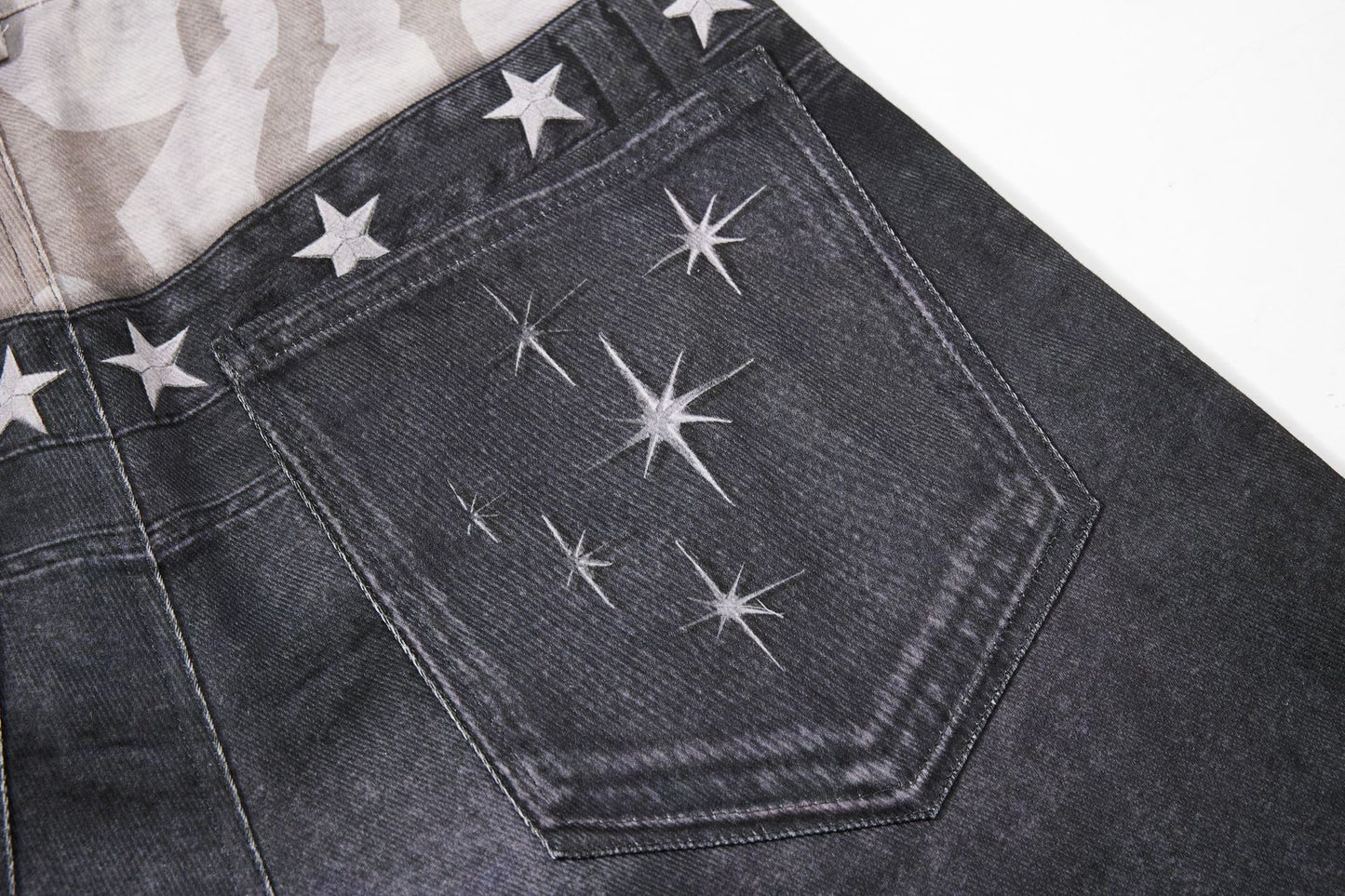 Star Damage Washed Wide Leg Denim Jeans WN25519