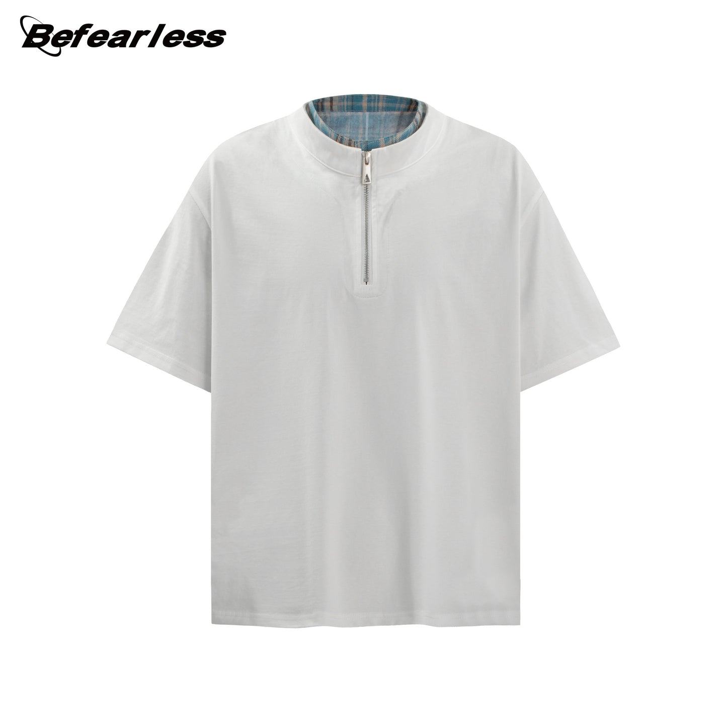 Fake Layered Half-Zip High-Neck Short Sleeve T-Shirt WN26396