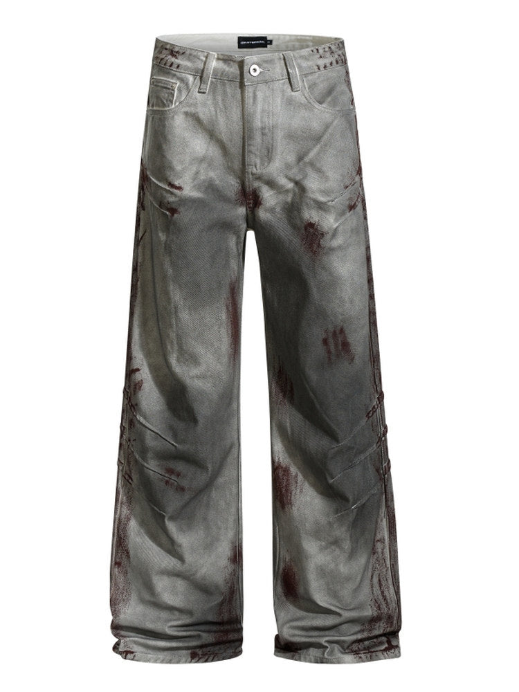 Blood Stain Scratch Damage Deconstructed Flare Denim Jeans WN24242