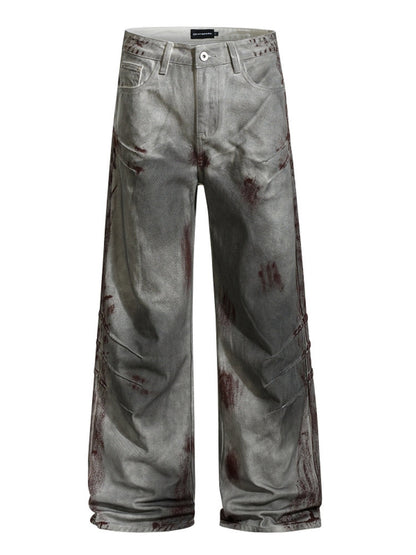 Blood Stain Scratch Damage Deconstructed Flare Denim Jeans WN24242