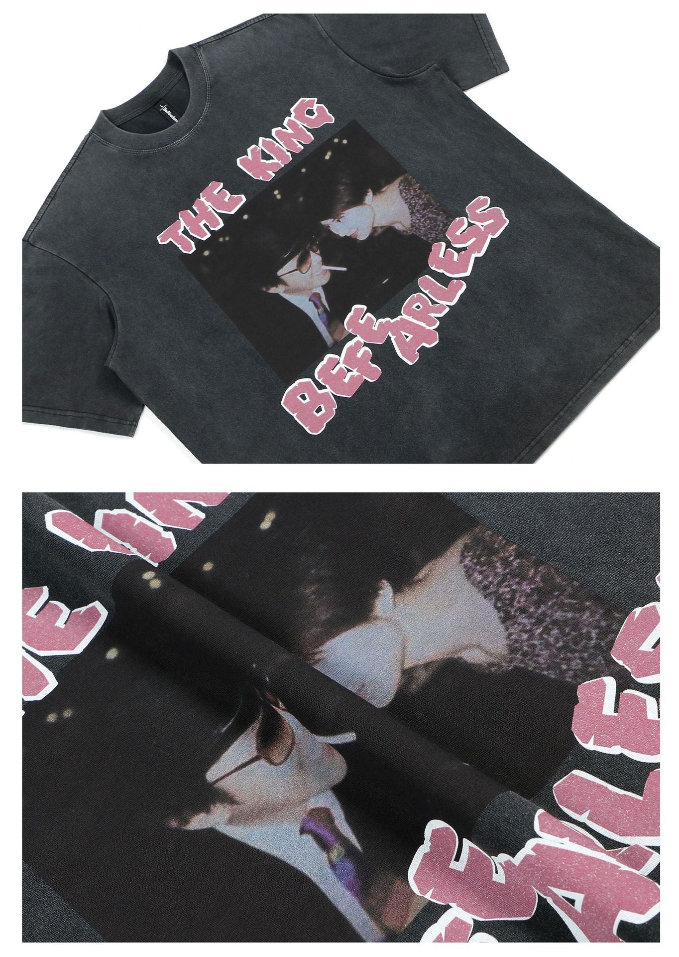 Washed Movie Parody Print Oversize Short Sleeve T-Shirt WN26399
