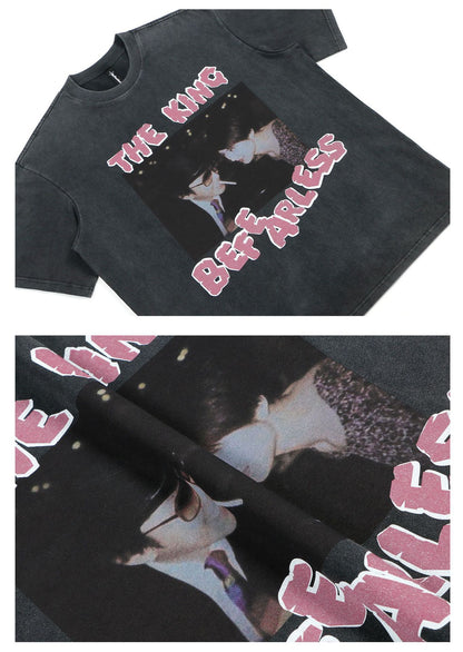 Washed Movie Parody Print Oversize Short Sleeve T-Shirt WN26399