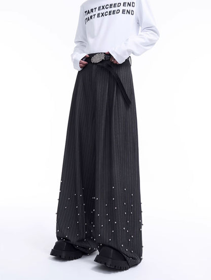 Metal Rivet Stripe Tailored Jacket & Wide-Leg Straight Trousers Setup WN8058