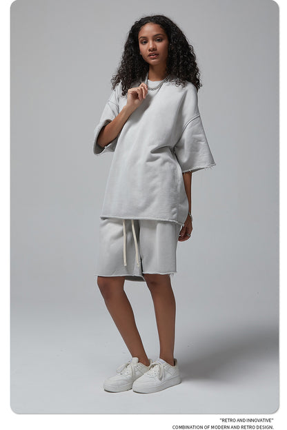 Oversize Spray-dyed Short-sleeve T-shirt & Spray-dyed Short Sweatpants Setup WN6639