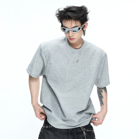 Deconstruction Rivet Shoulder Pad Boxy Short Sleeve T-Shirt WN26974