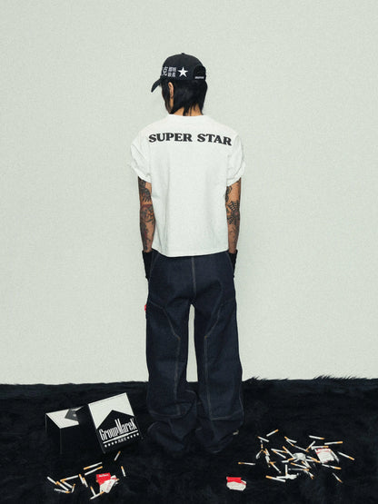 Graphic Patch Wide Leg Denim Jeans WN17219