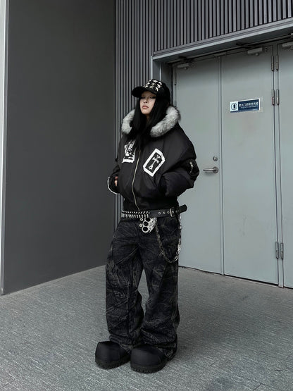 Wrinkle Texture Button Fly Panel Wide Leg Denim Jeans WN24150