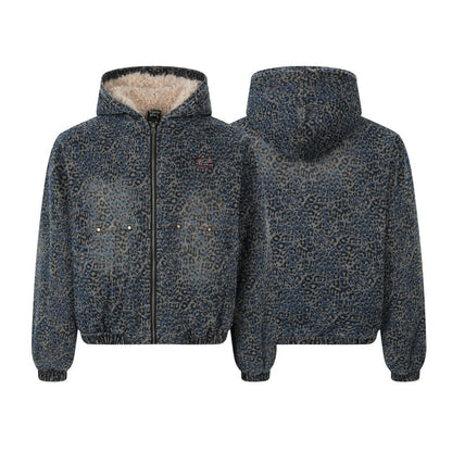 Leopard Lamb Fleece Hooded Puffer Jacket WN21931