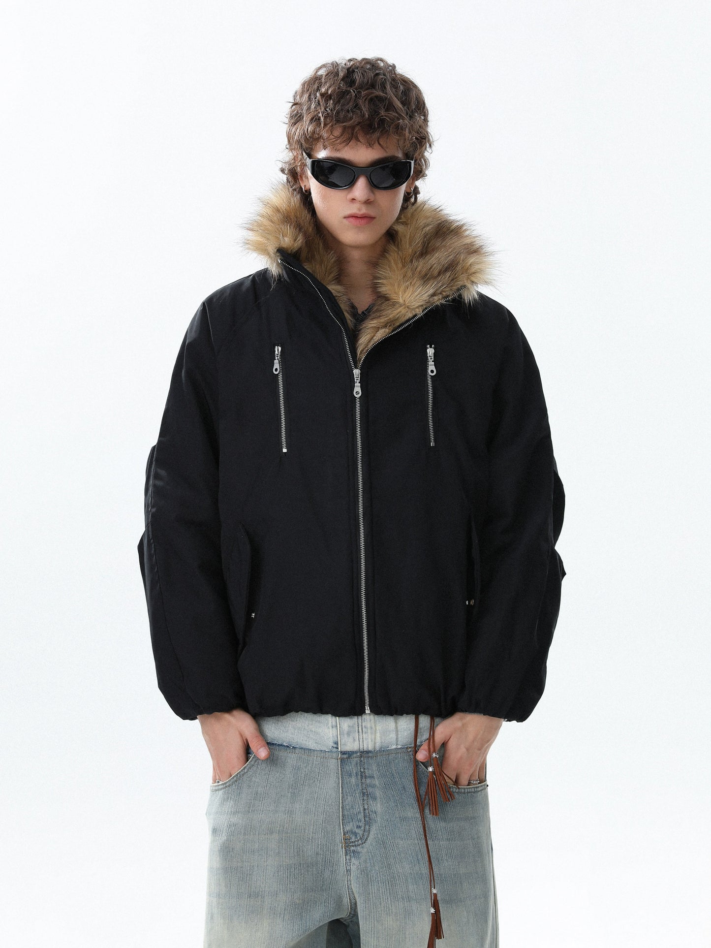 Fake Fur-Collar Thick Warm Zipper Jacket WN22094