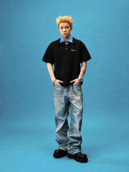 Chain Detail Wash Straight Denim Jeans WN23235