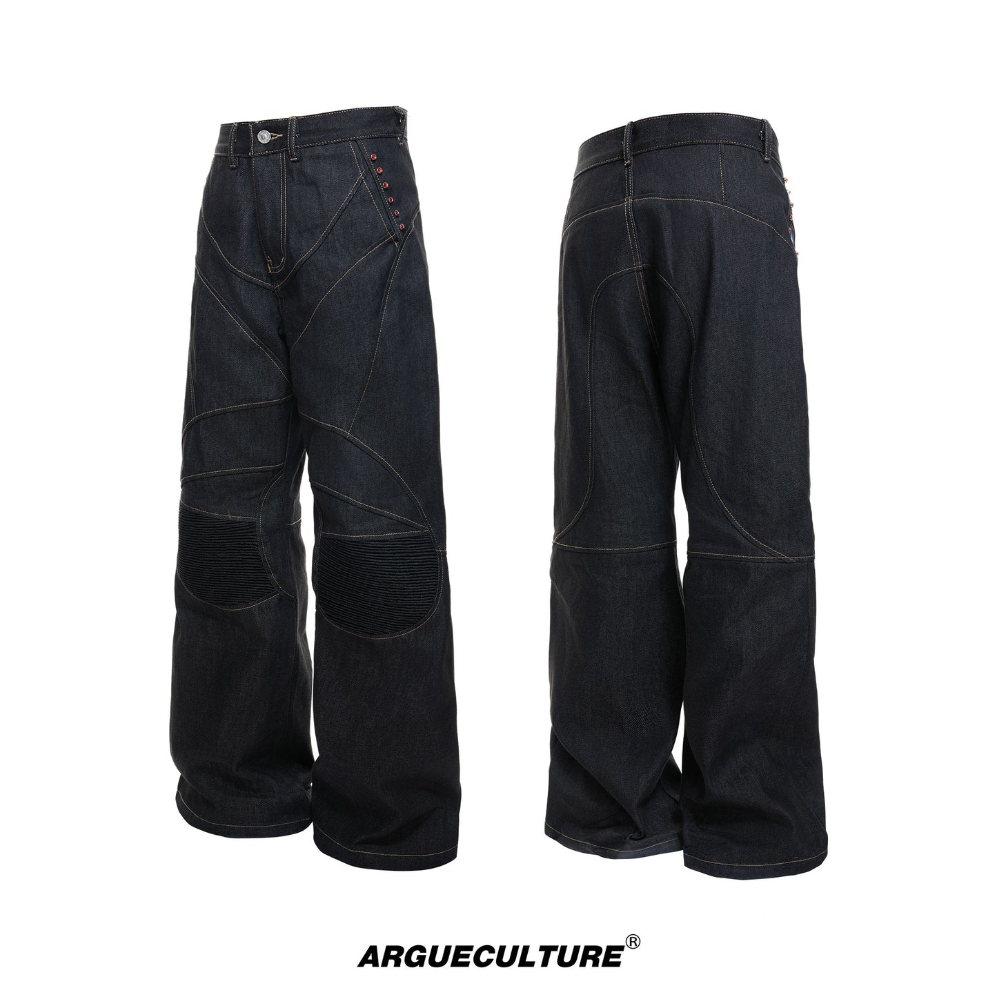 14.5oz Selvedge Knee Pleats Deconstructed Flare Denim Jeans WN23322