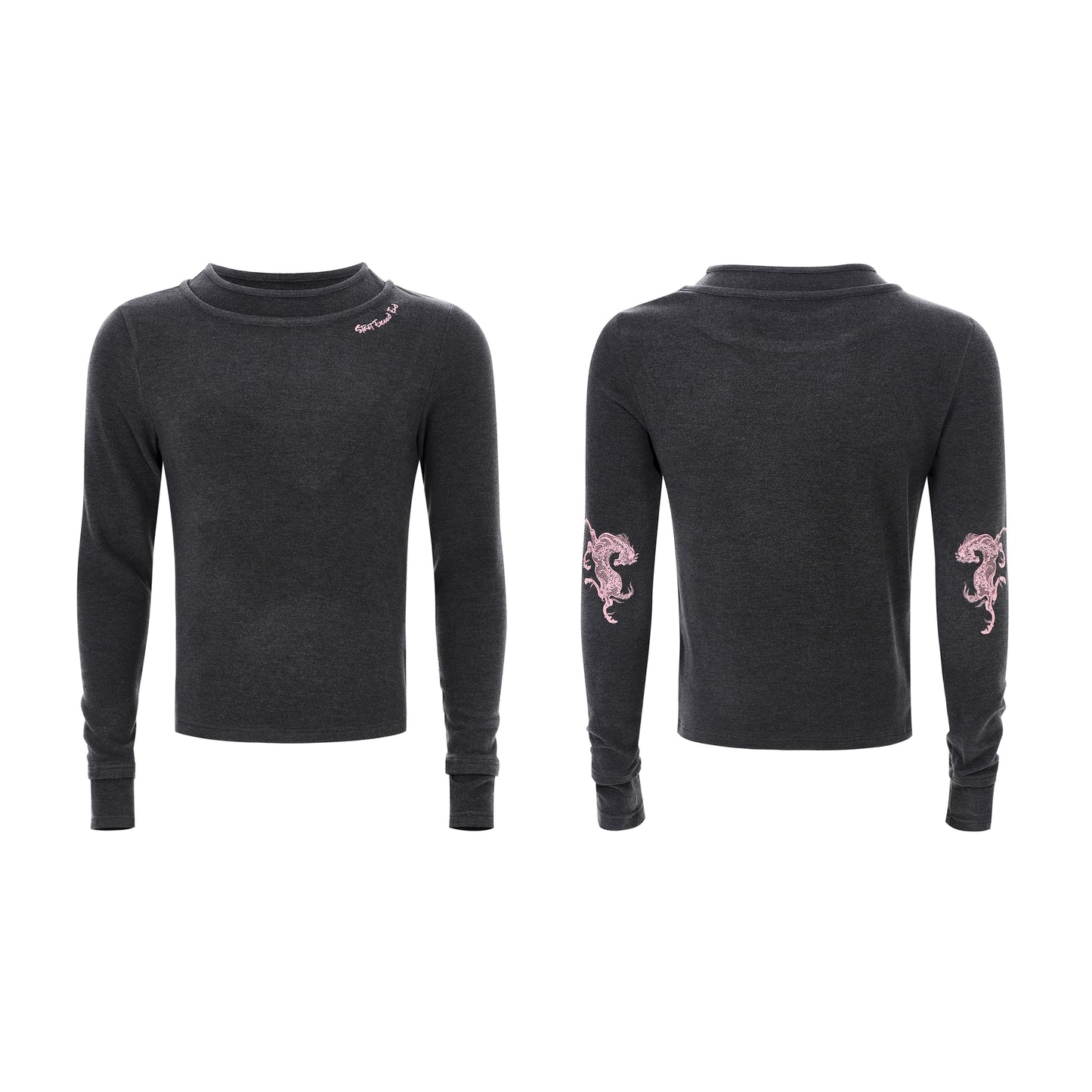 Double-Layered Neckline Embroidery Horse Logo Long Sleeve T-Shirt WN22654