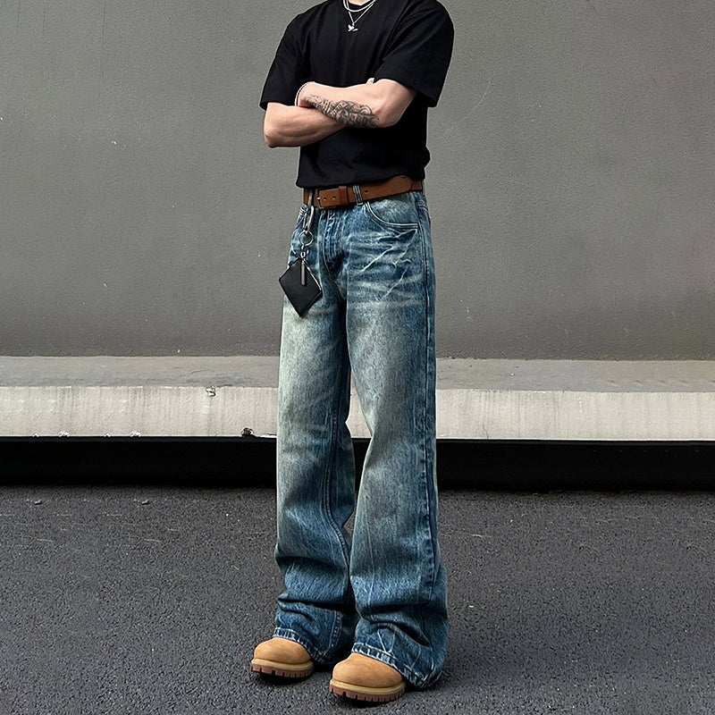 Ice Blue Lightning Pattern Flare Denim Jeans WN19467