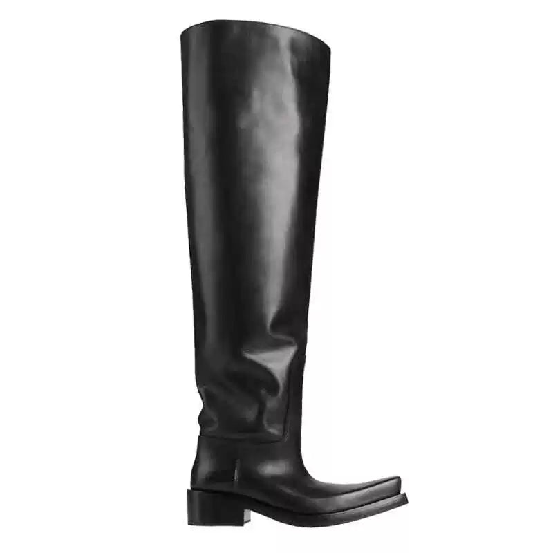 Over-the-Knee Chunky Sole Leather Riding Boots WN20604
