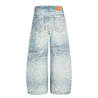 Paint Splatter Wash Wide Leg Denim Jeans WN23584