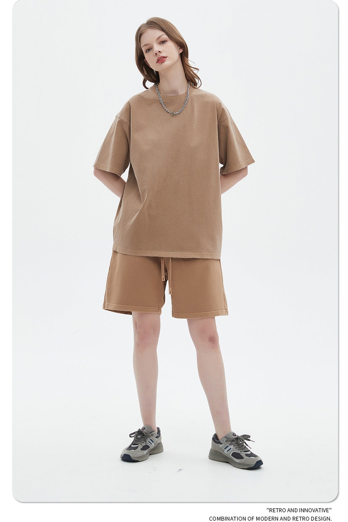 Washed Dyed Oversize Damage Short-sleeve T-shirt & Short Sweatpants Setup WN6630