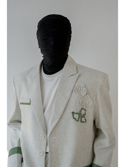 Linen Blend 3D Flower Tailored Jacket & Trousers Setup WN23838