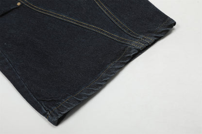 Beaded Washed Curved-Cut Wide-Leg Denim Jeans WN15048