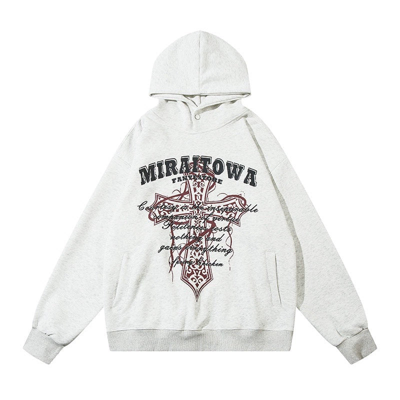 Washed Cross Print Hoodie WN8382