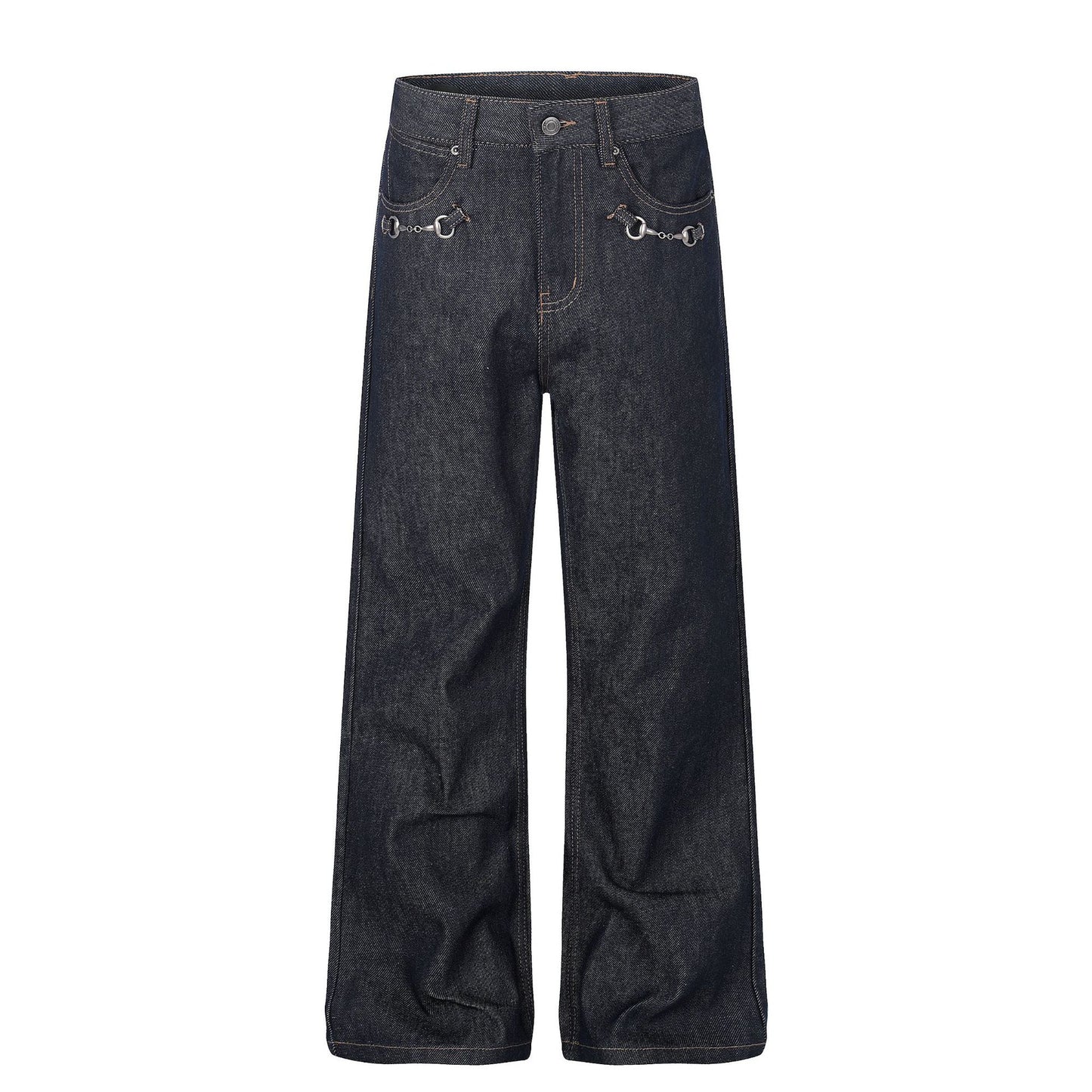 Washed Metal Buckle Wide Leg Denim Jeans WN26169