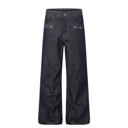 Washed Metal Buckle Wide Leg Denim Jeans WN26169