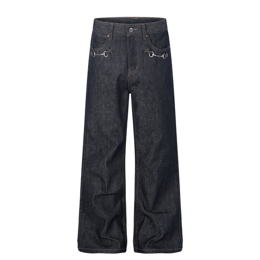 Washed Metal Buckle Wide Leg Denim Jeans WN26169