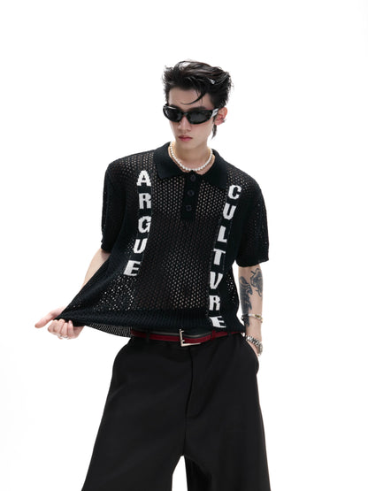 Cutout Jacquard Knit Polo Shirt WN20665