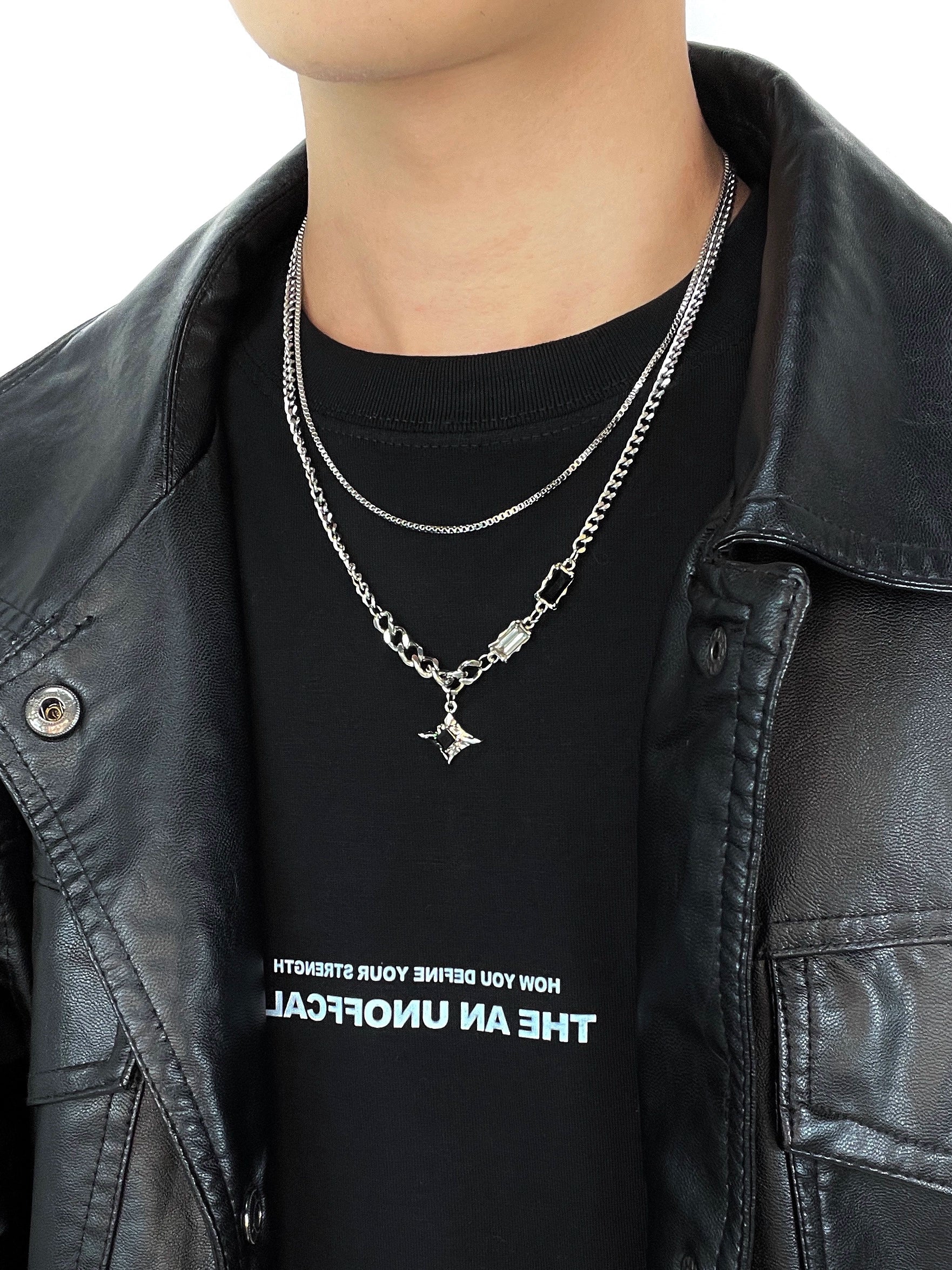 Double Layer Square Rhinestone Starburst Necklace WN19262