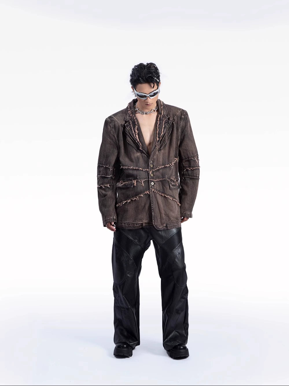 Raw Hem Shoulder-Pad Denim Tailored Jacket WN20626